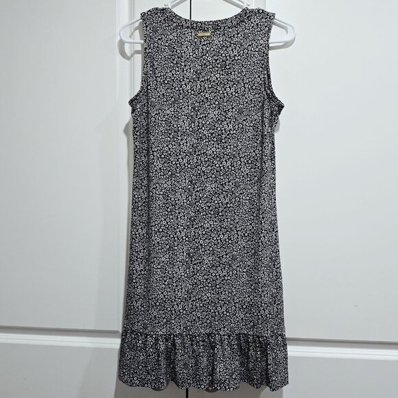 NWT MICHAEL KORS - XS -  BLACK WHITE FLORAL TIE FRONT RUFFLED HEM DRESS - Picture 4 of 5